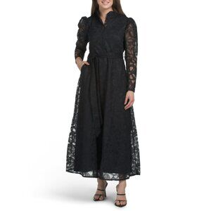 NANCY YANG Black Lace Shirt Dress